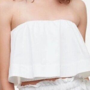 Superdown Strapless Crop Bandeau Tube Top White Ruffle XXS